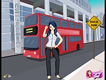 Игра Стильная девушка возле автобуса онлайн